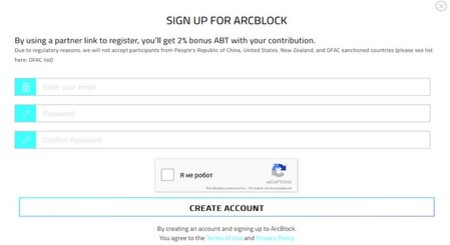 форма регистрации на ArcBlock
